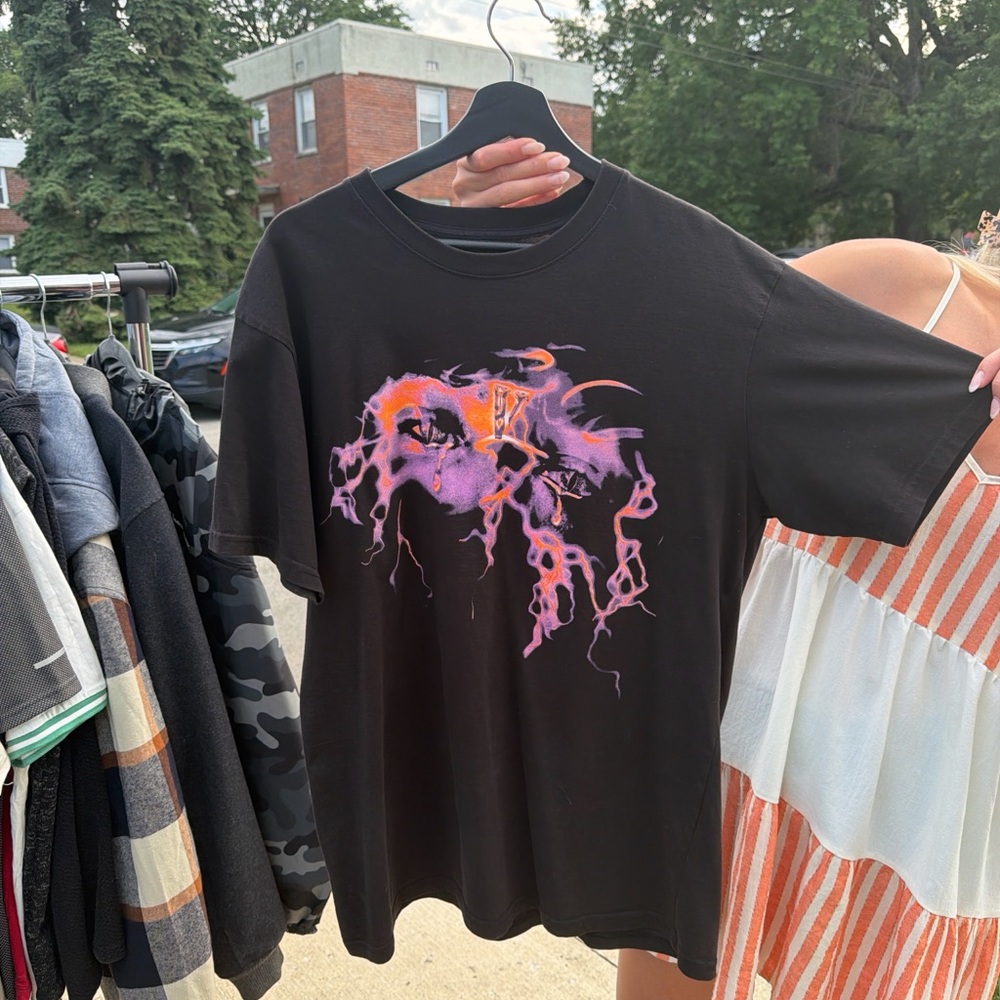 VLONE Black Short Sleeve Tee with Purple & Orange Graphic